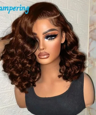 Chocolate Brown Body Wave Bob Wig 13x5 Transparent Lace Frontal Wig Brazilian 2# Color 13x4 Lace Front Human Hair Short Bob Wigs