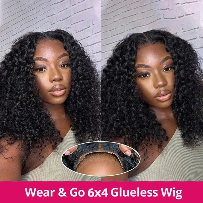 Wear And Go Water Wave Bob Lace Wig For Women Curly 6x4 Glueless Human Hair Wig 4x4 Ready To Go Human Hair Wigs Pre-Cut Lace Wig - Image 5