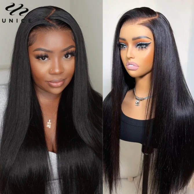 UNice Hair 7x5 13x4 Straight Human Hair Lace Frontal Wig Pre Plucked Pre Cut Pre Bleached Glueless Human Hair Wigs 150% Density - Image 2