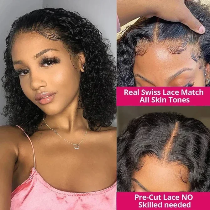 Wear And Go Water Wave Bob Lace Wig For Women Curly 6x4 Glueless Human Hair Wig 4x4 Ready To Go Human Hair Wigs Pre-Cut Lace Wig - Image 4